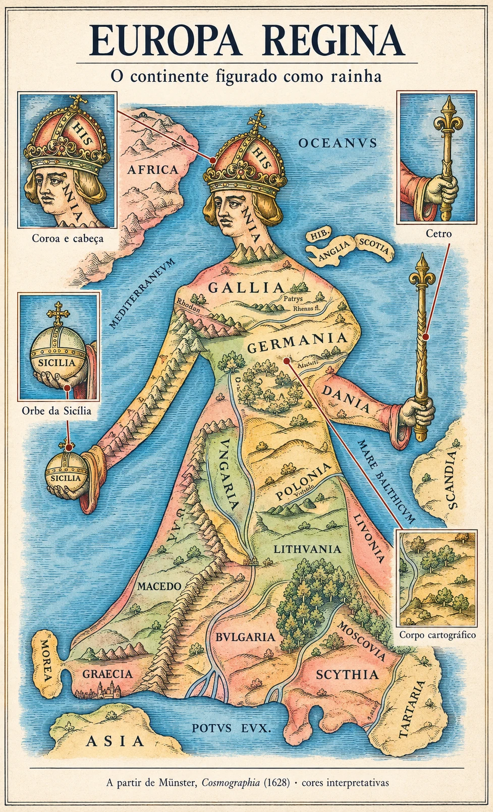 Estudo interpretativo de Europa Regina como rainha cartográfica